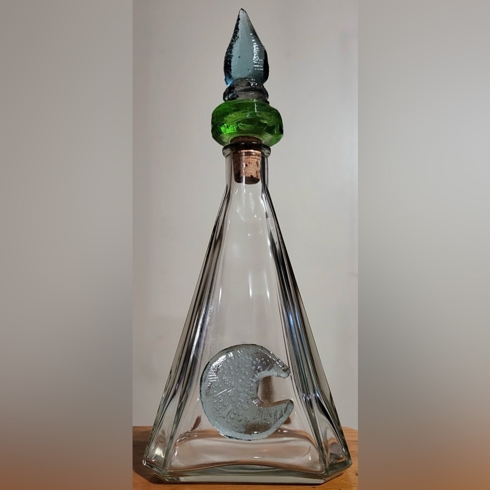 Glass Decanter with Blue and Green Stopper